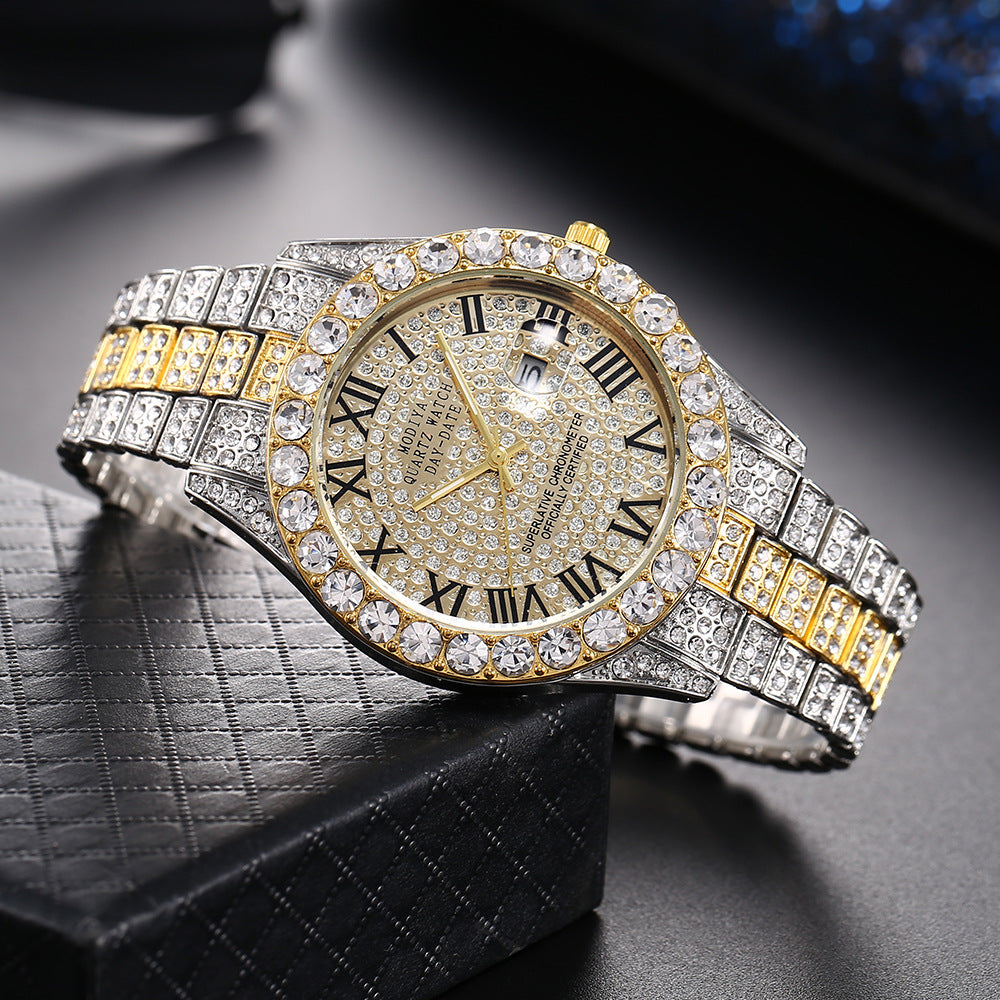 Rhinestone Calendar Men's Alloy Watch