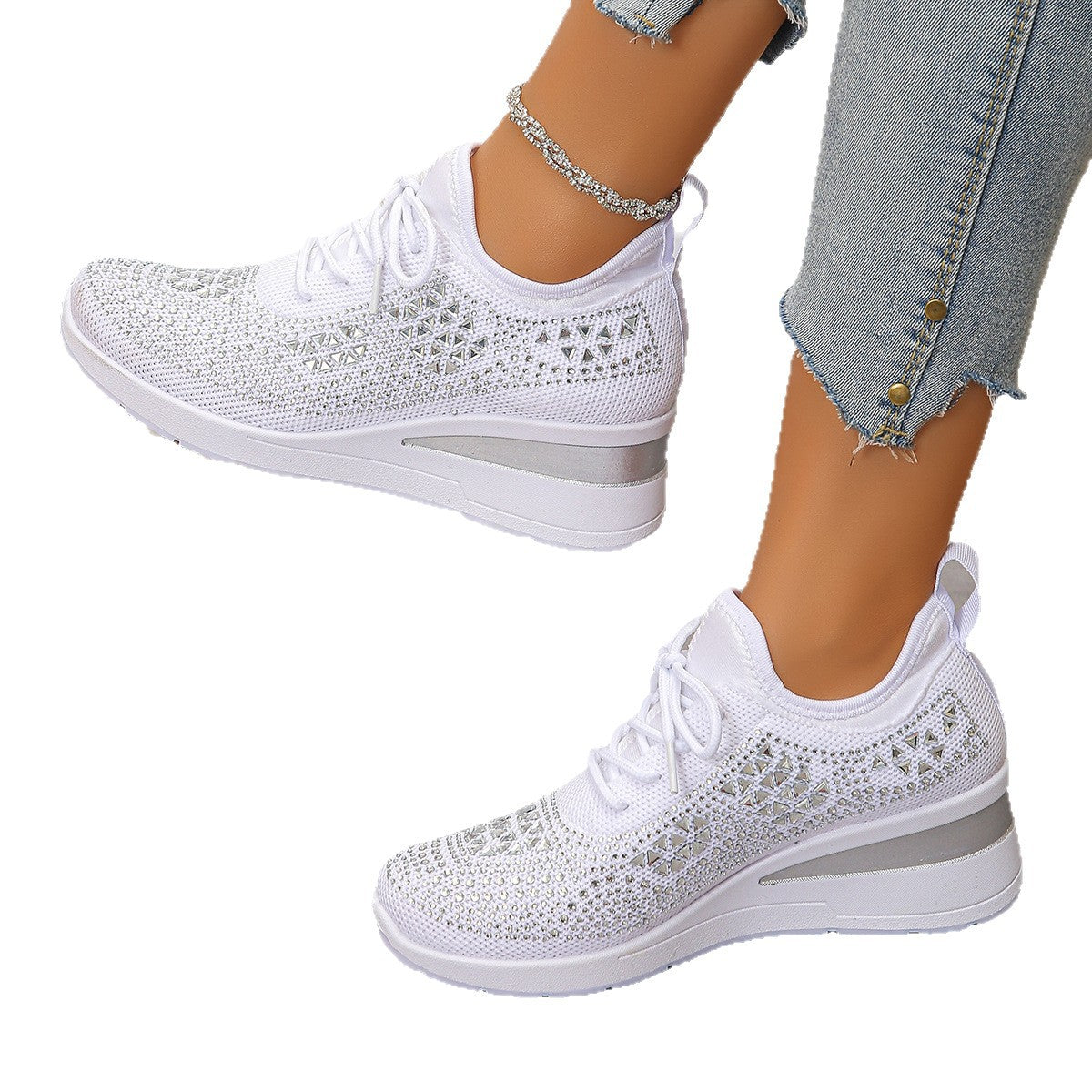 Rhinestone Lace-Up Women's Casual Shoes