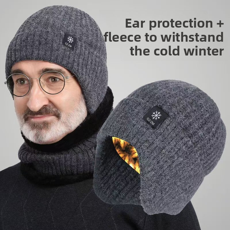 Men's Fleece-Lined Knitted Winter Hat with Ear Protection