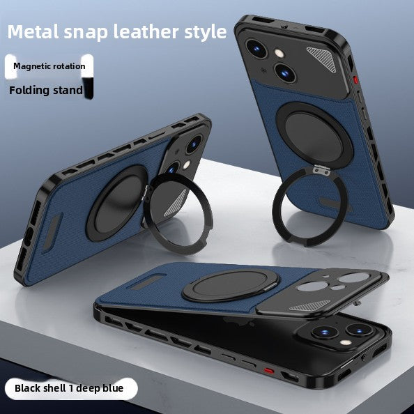 Aluminum Alloy Nappa Leather Magnetic Phone Case