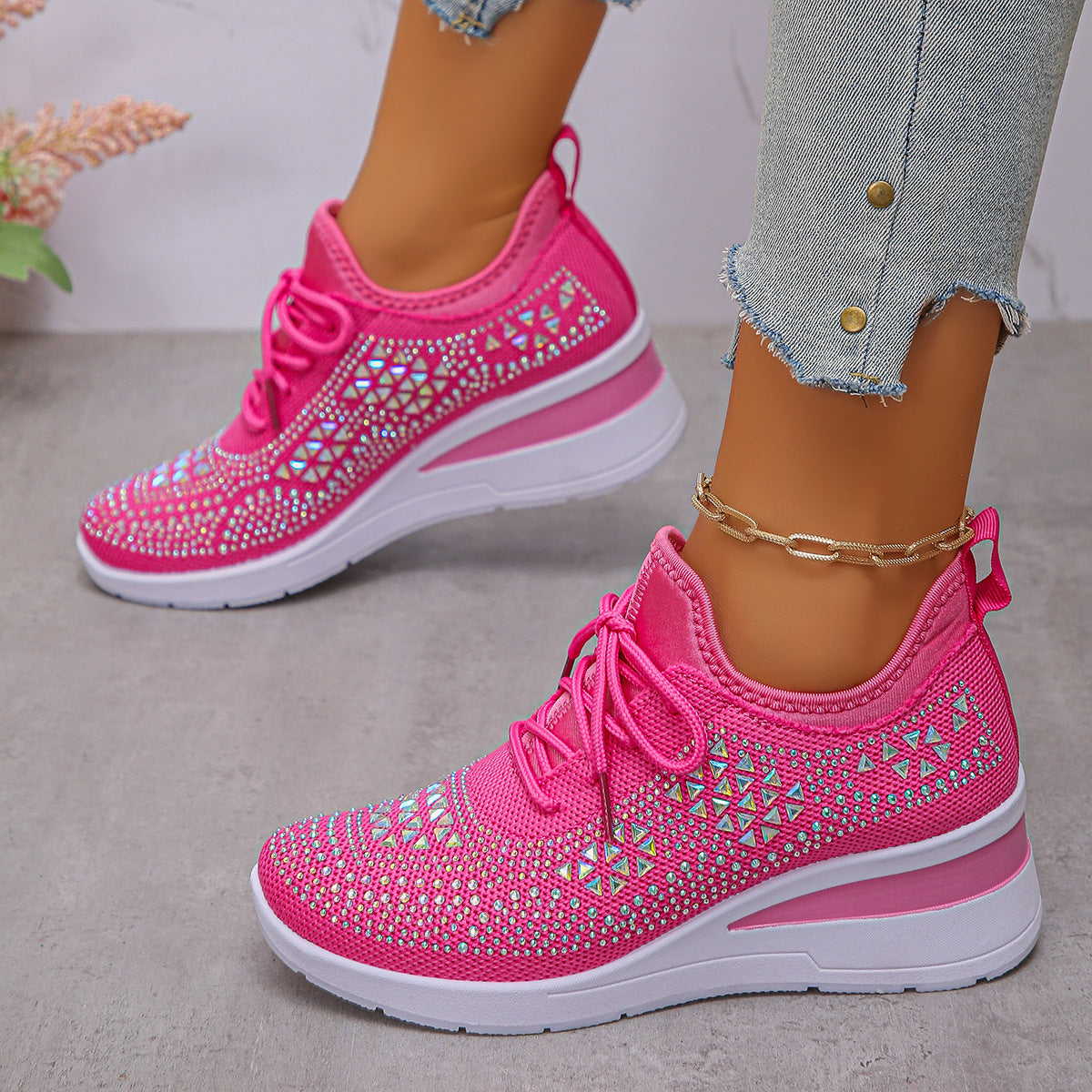 Rhinestone Lace-Up Women's Casual Shoes