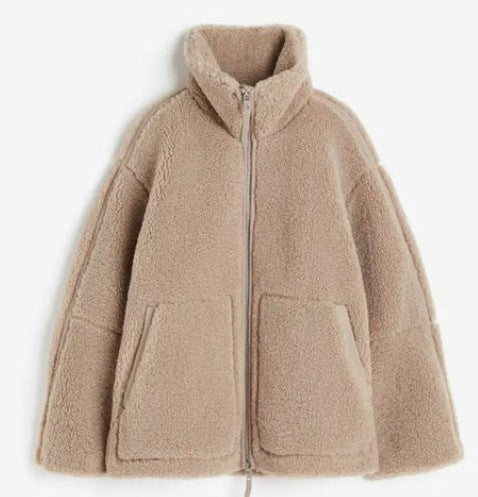 Loose Alpaca Wool Zipper Jacket