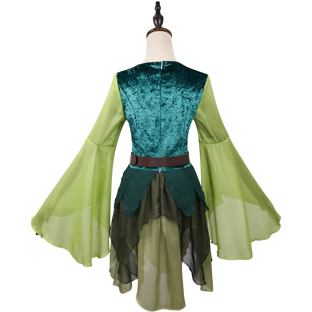 Women's Medieval Elf Cosplay Dress with Wings and Ears