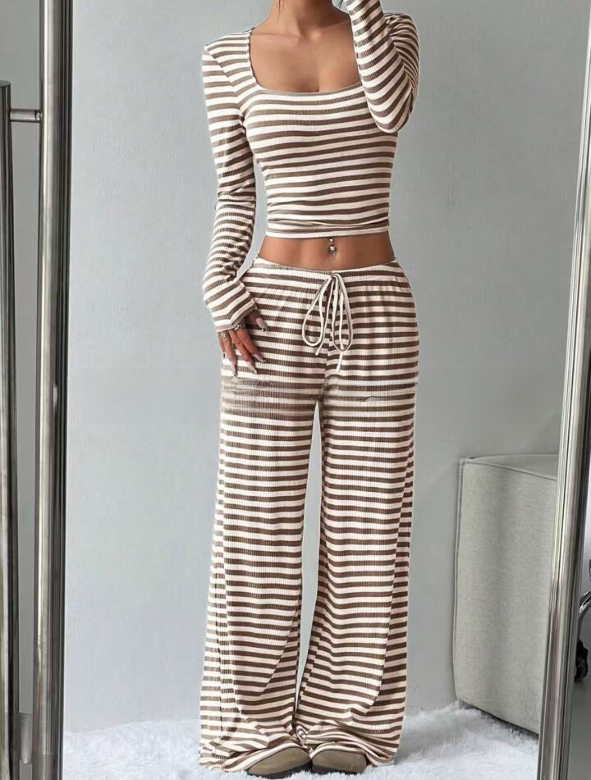 Women's Striped Knitted Slimming Suit