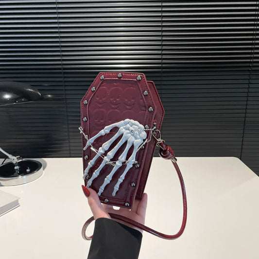 Gothic Style Women's Shoulder Bag with Skeleton Hand Design
