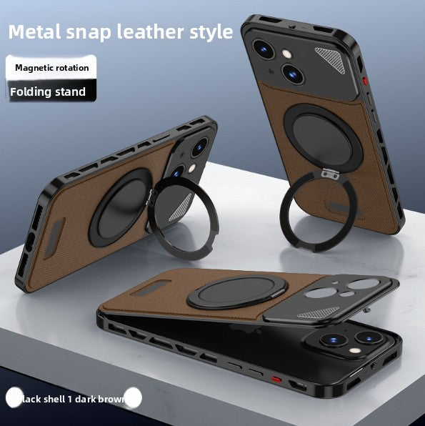 Aluminum Alloy Nappa Leather Magnetic Phone Case