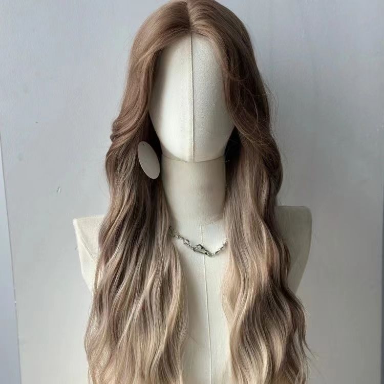 A full-length wig for women with long curly hair on the forehead