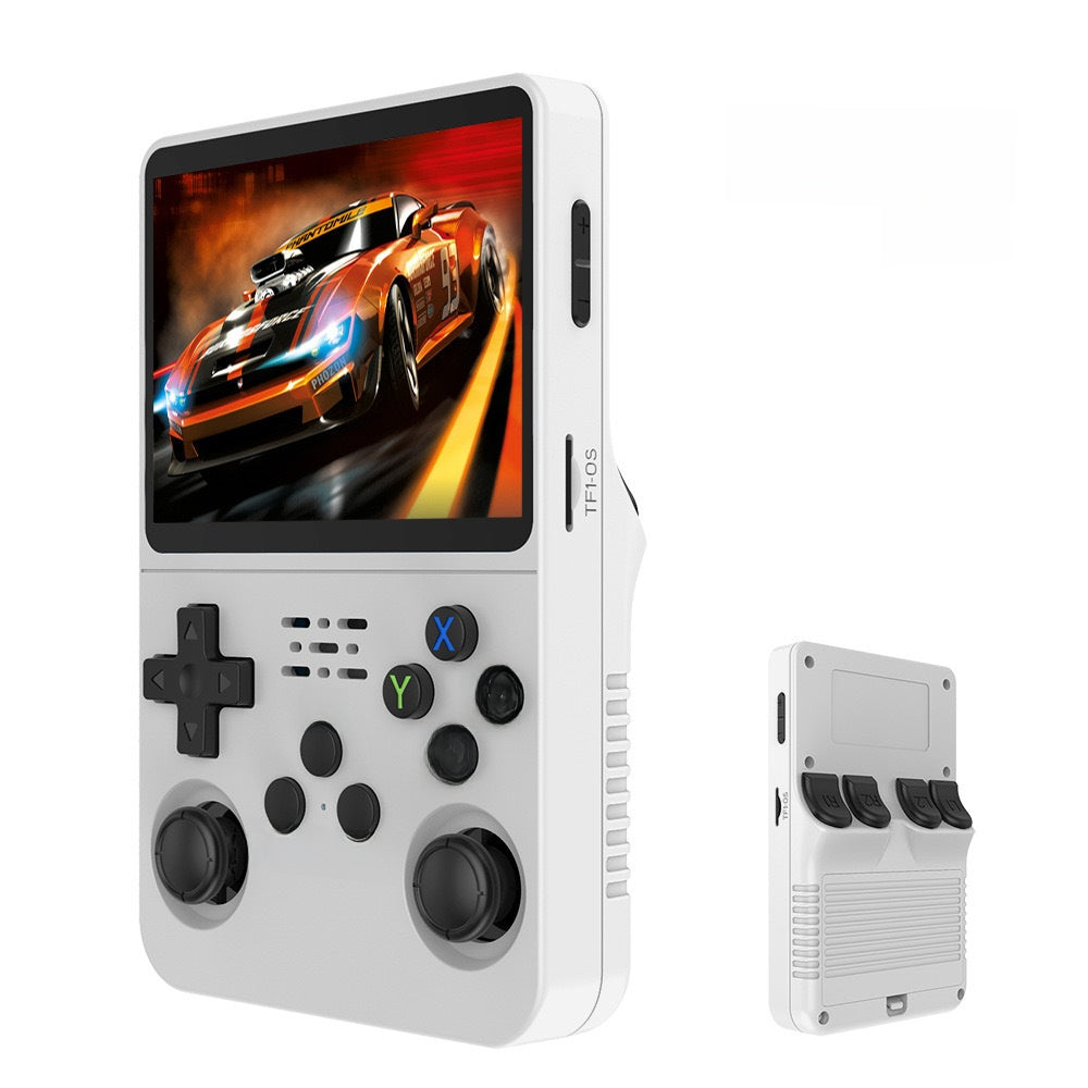 A retro portable game console on hand