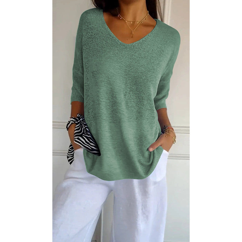 Casual V-Neck Knitted Sweater