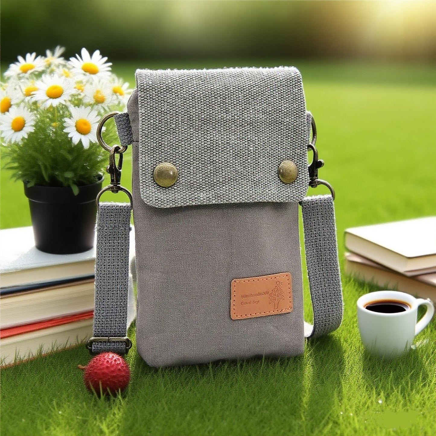 Simple Canvas Crossbody Phone Bag