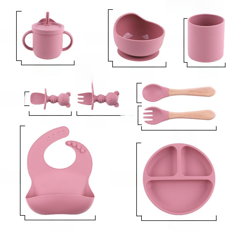 Baby Silicone Feeding Set with Bib, Plate, Bowl, and Utensils