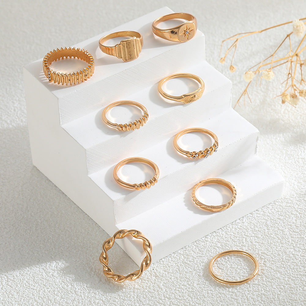 Women's Adjustable Geometric Alloy Ring Set