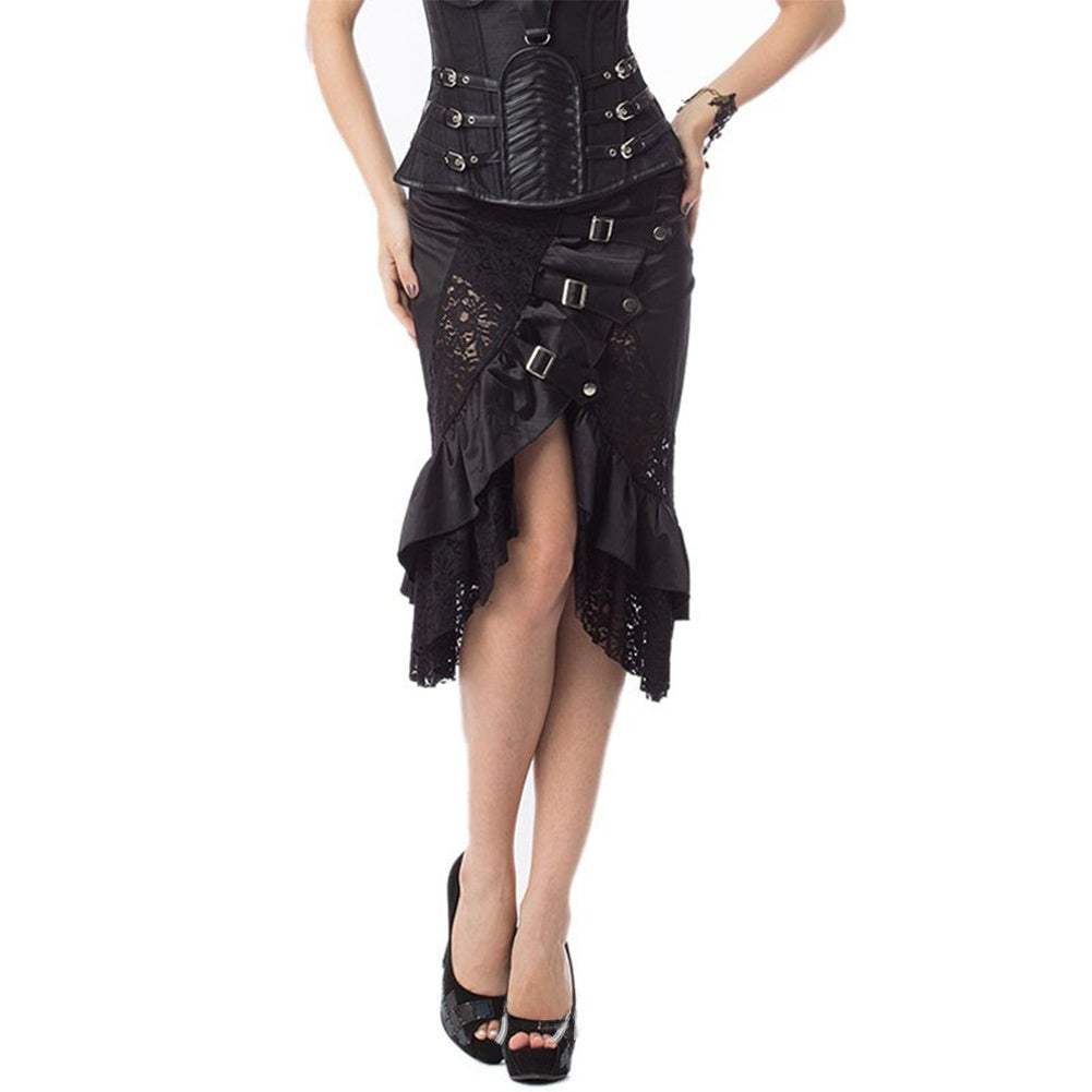 Black Gothic Lace High Waist Asymmetrical Skirt