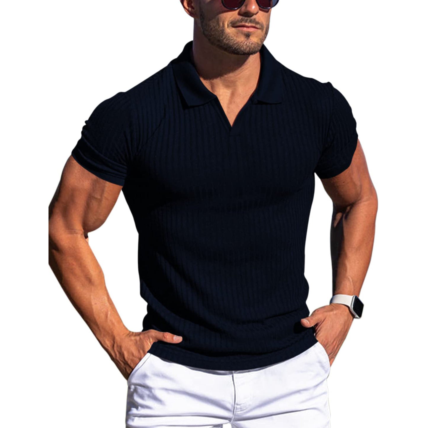 Men's T-shirt with lapel and V-neck