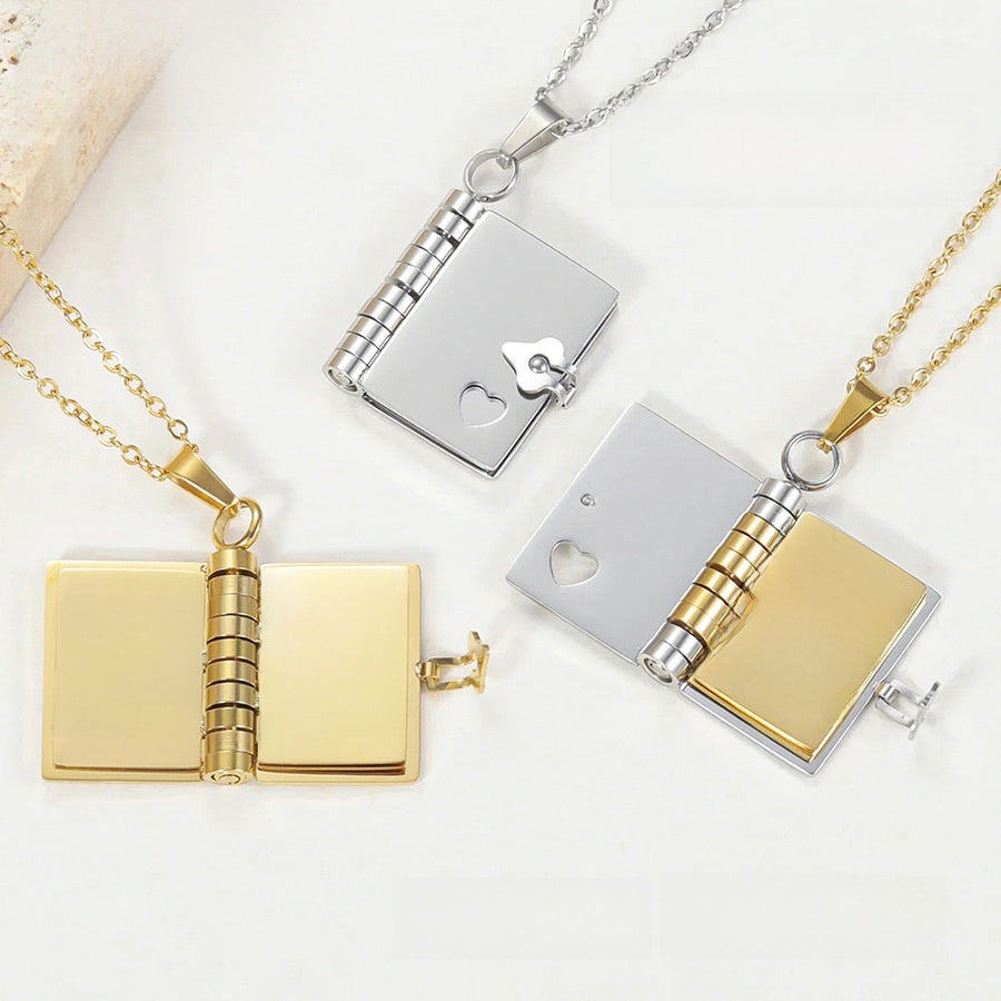 Book Pendant Stainless Steel Necklace