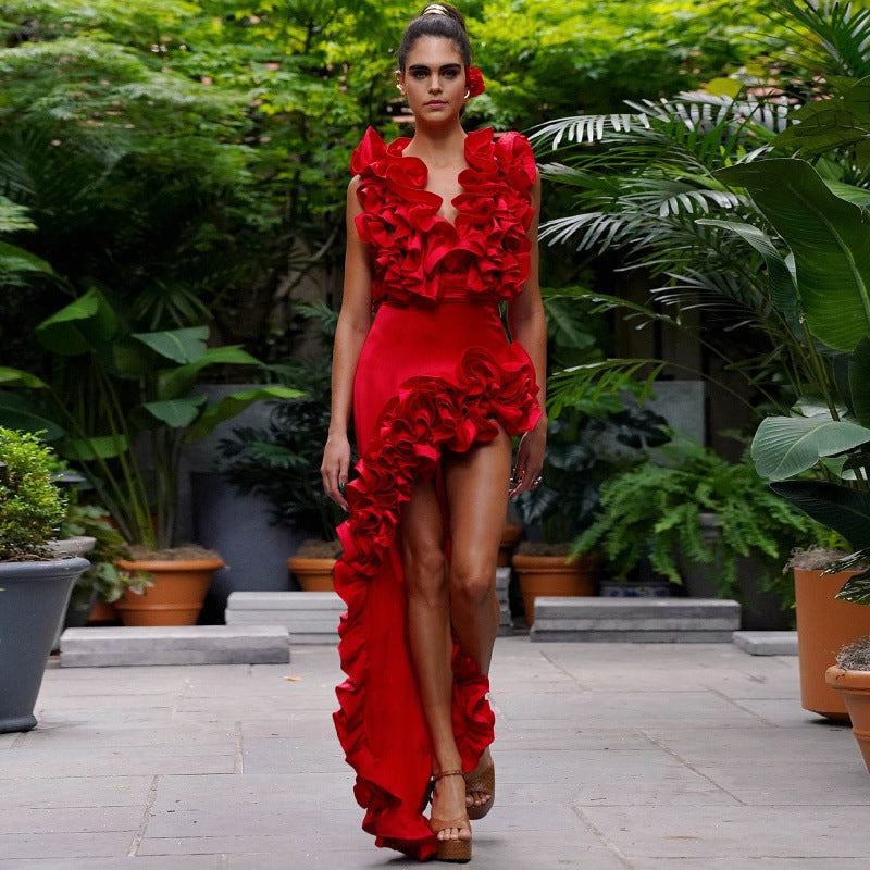 Women's Lace V-Neck Irregular Skirt