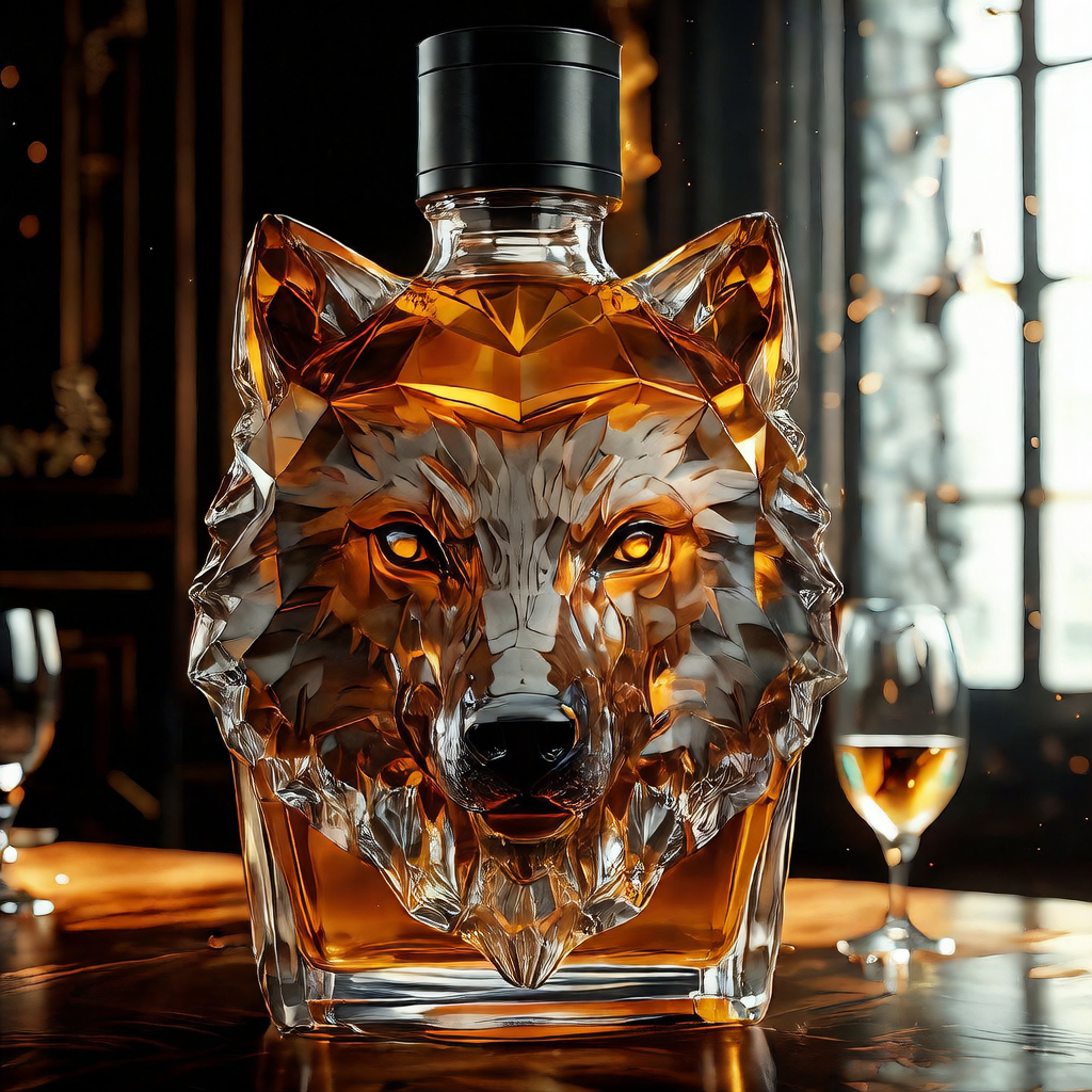 Wolf Head Glass Bottle