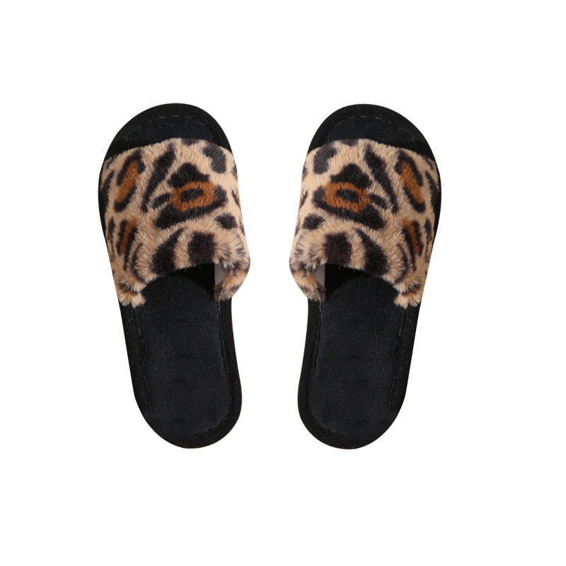 Leopard Print Plush Slippers with Cross Strap for Warmth