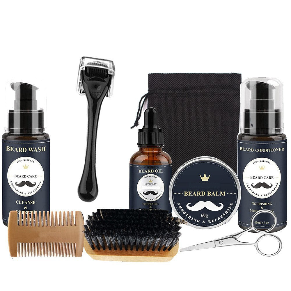 Beard Grooming Kit with Wash, Balm, Brush, Scissors, and Razor