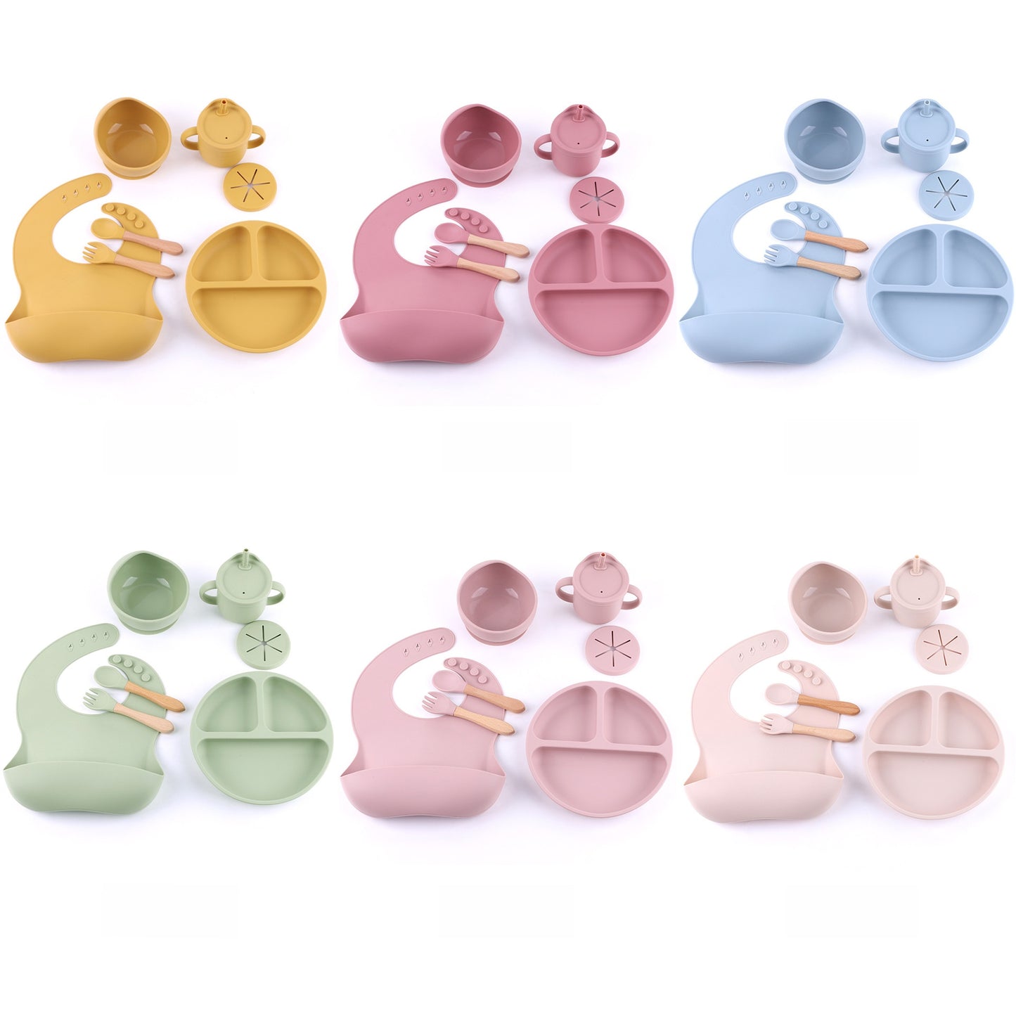 Baby Silicone Feeding Set with Bib, Plate, Bowl, and Utensils