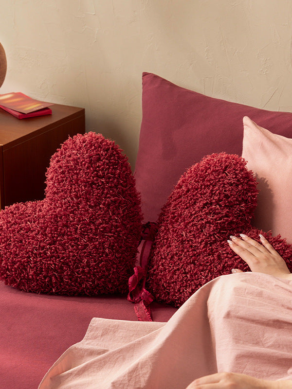 Red Heart-Shaped Throw Pillow for Wedding Celebration & Wedding Room Decoration
