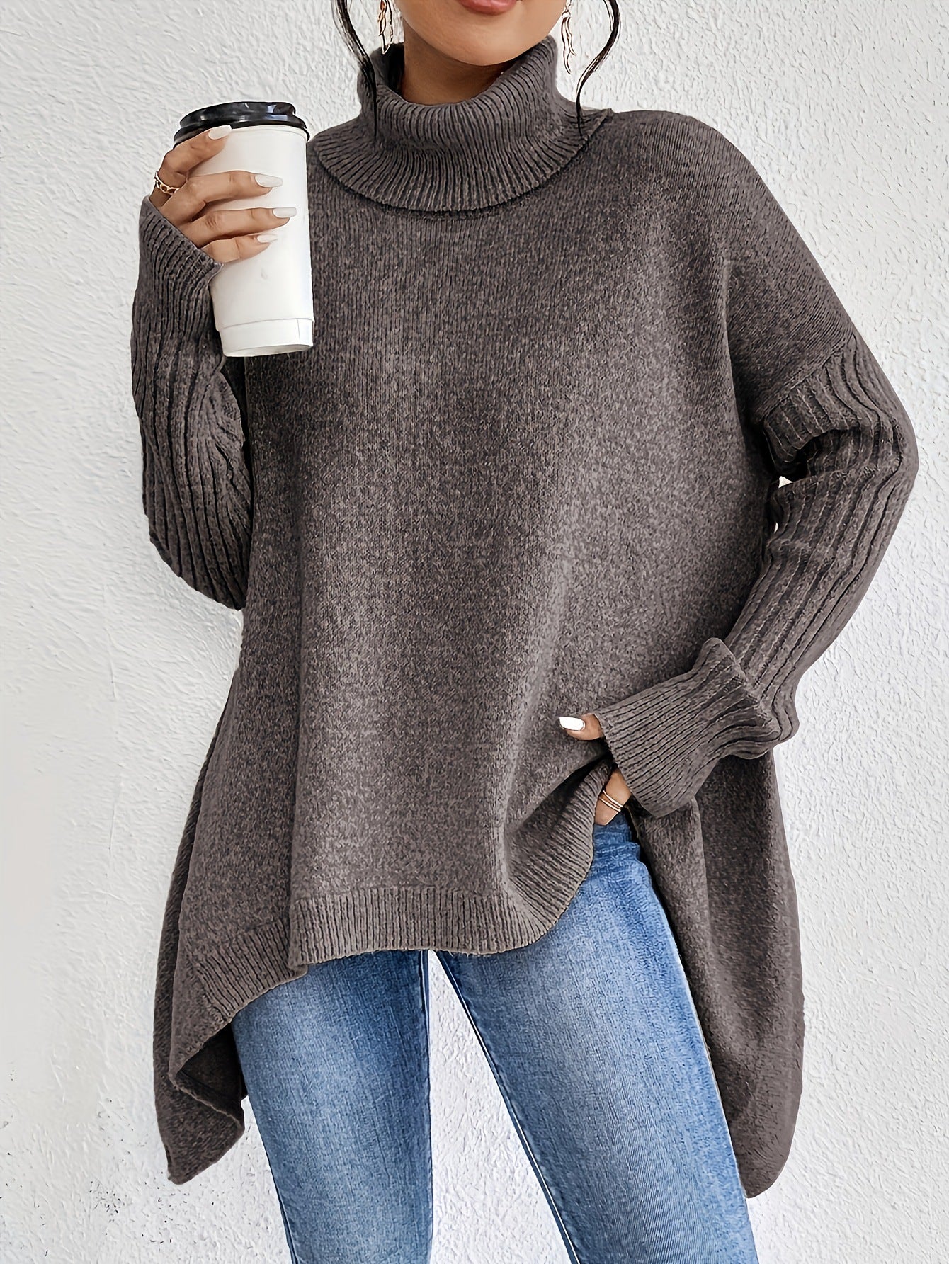 High-Neck Chunky Knit Sweater