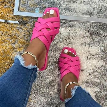 Summer Casual Outdoor Leather Flat Women Slippers
