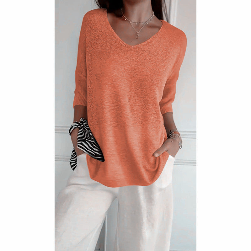 Casual V-Neck Knitted Sweater