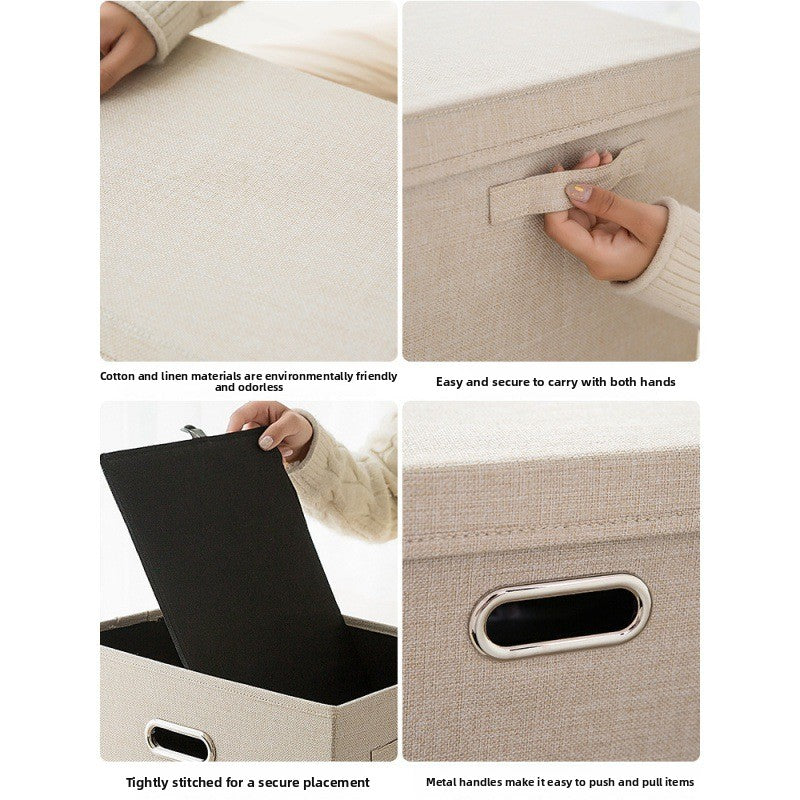 Cotton Linen Fabric Storage Box with Handles