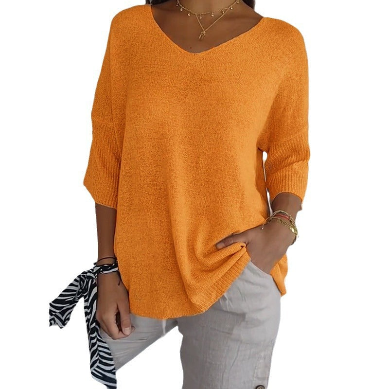 Casual V-Neck Knitted Sweater