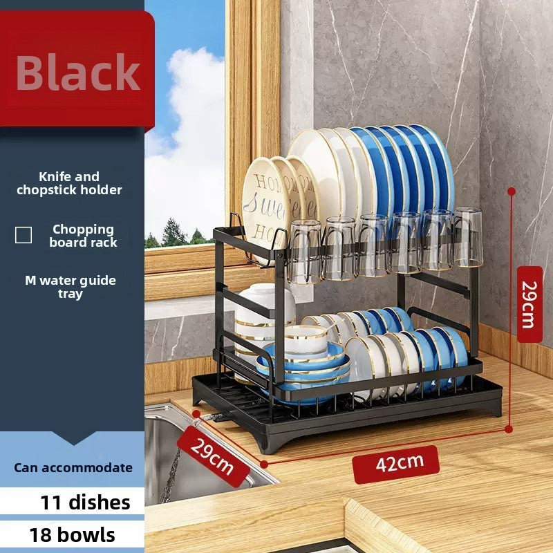 Kitchen Dish Rack with Drainage, Multilayer Storage for Dishes and Cups