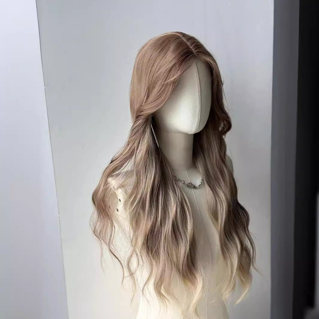 A full-length wig for women with long curly hair on the forehead