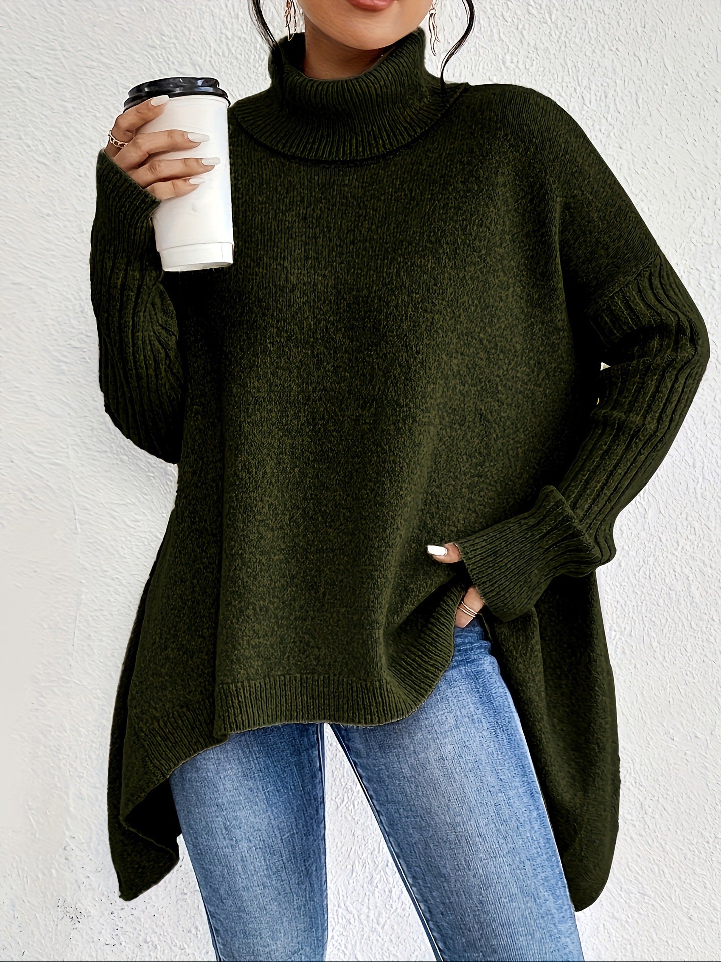 High-Neck Chunky Knit Sweater