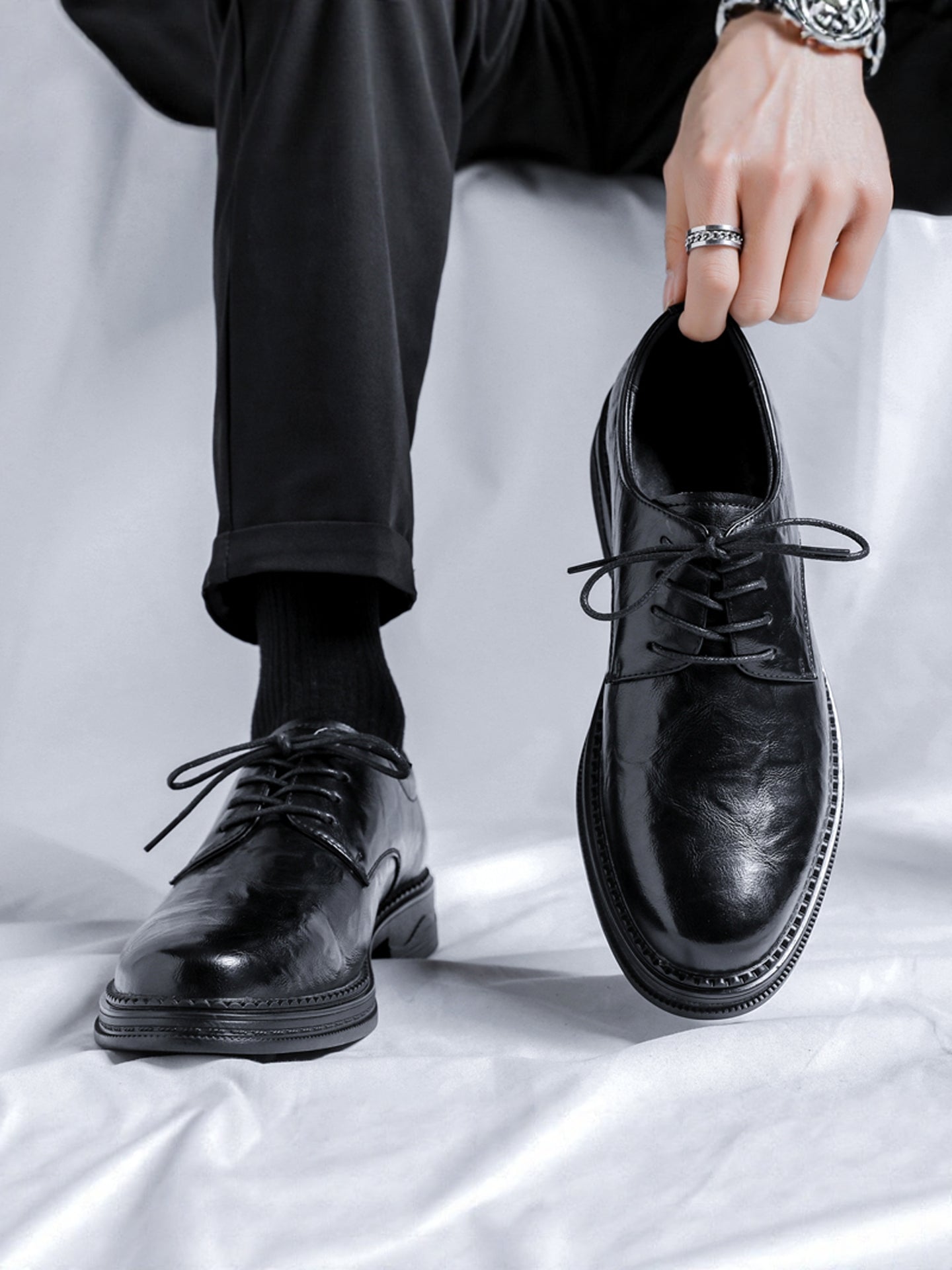 Brogue Leather Shoes for Men, Genuine Leather Soft-Soled Casual Derby