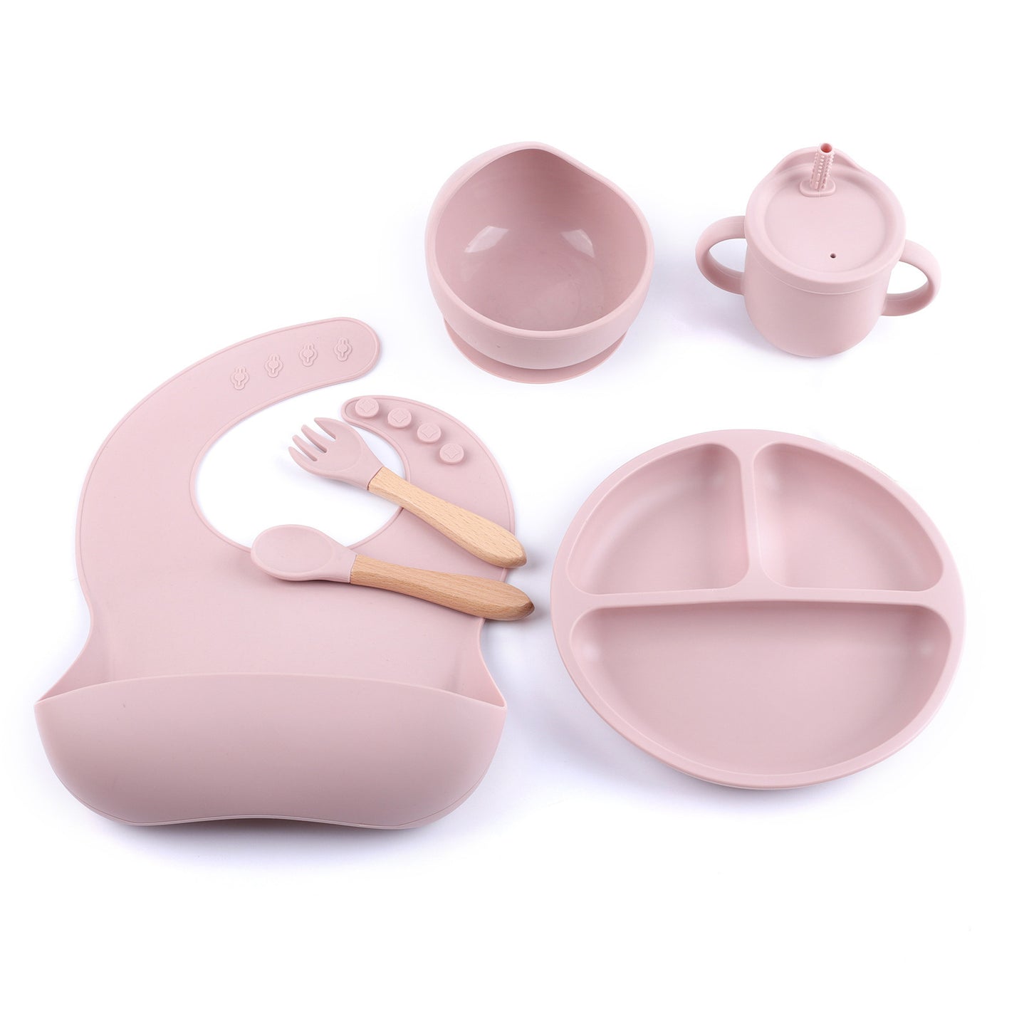 Baby Silicone Feeding Set with Bib, Plate, Bowl, and Utensils