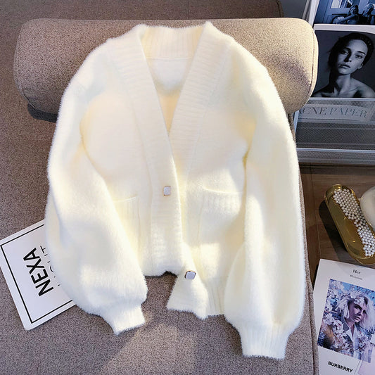 Furry Knitted Sweater - Cardigan for Women