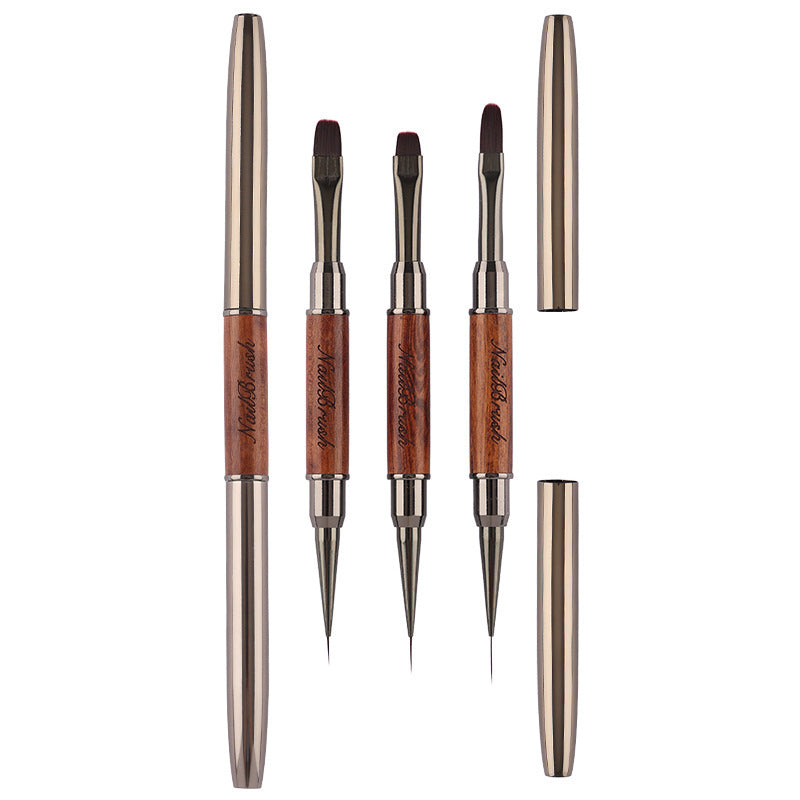 Double-Head Sandalwood Nail Art Brush for Construction & Line Drawing