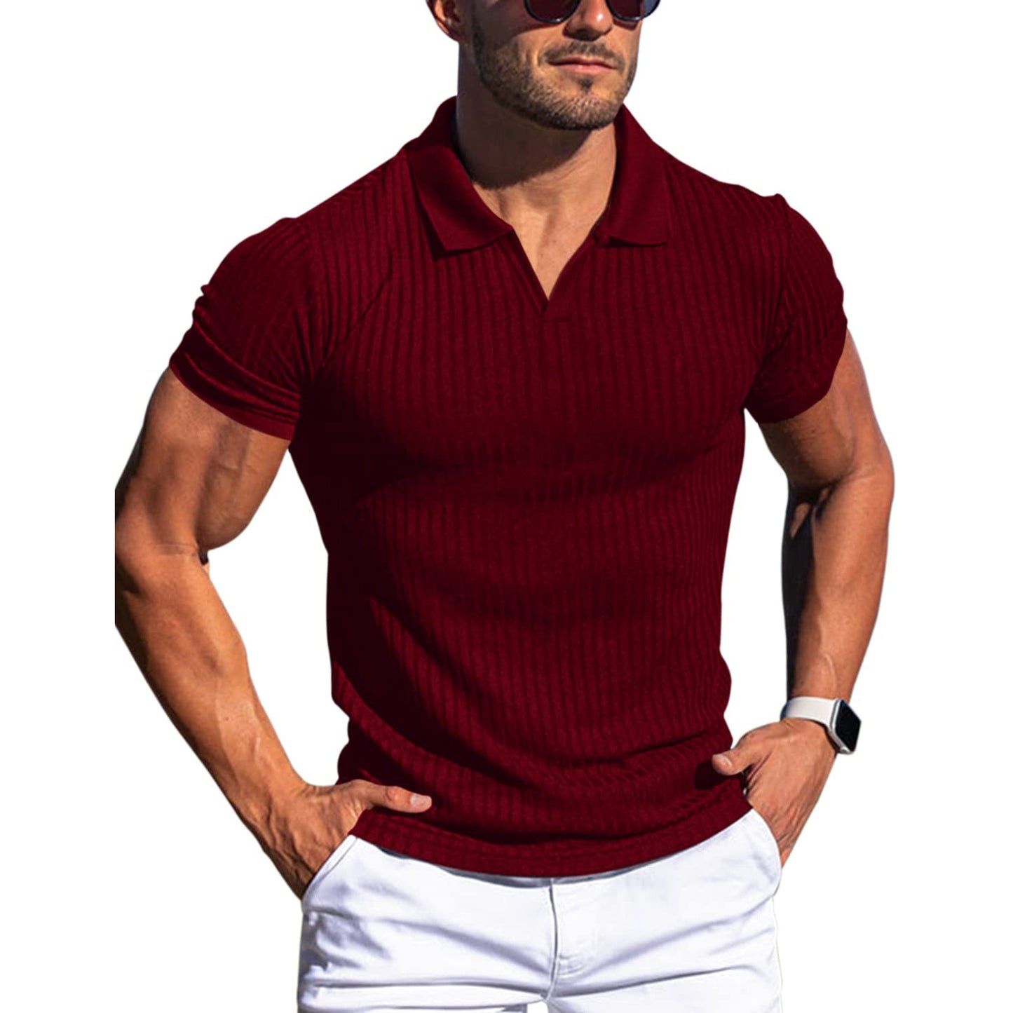 Men's T-shirt with lapel and V-neck