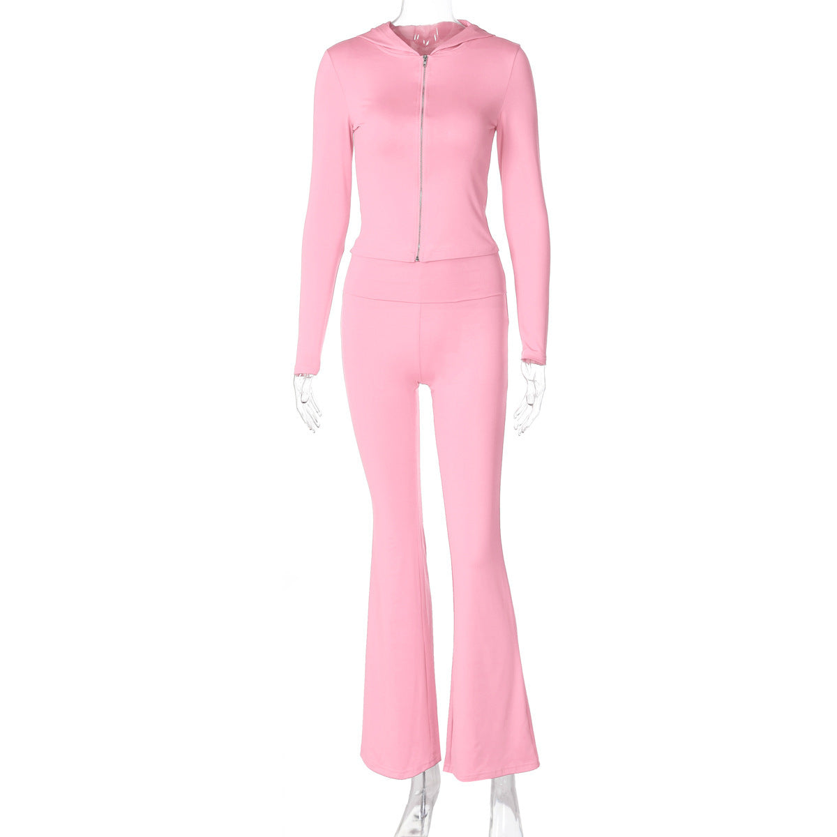 Hooded Top and Flared Pants Suit