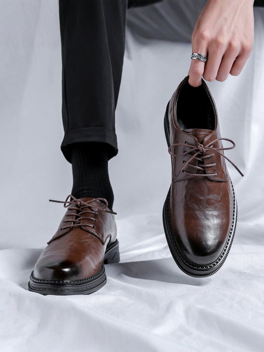 Brogue Leather Shoes for Men, Genuine Leather Soft-Soled Casual Derby