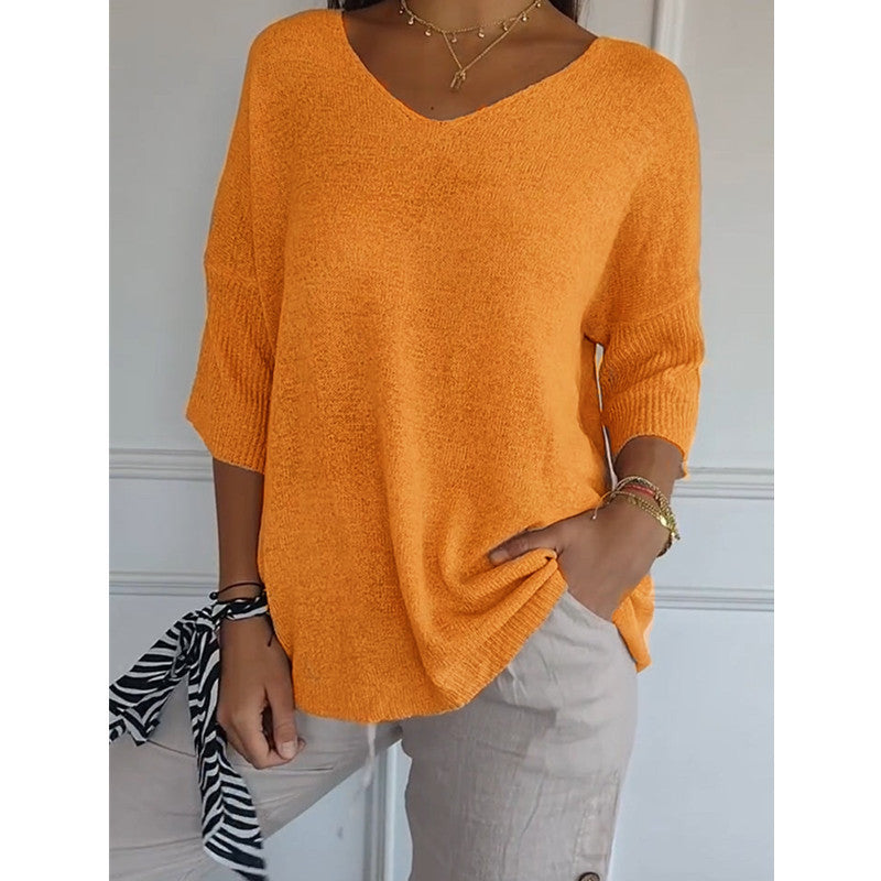 Casual V-Neck Knitted Sweater