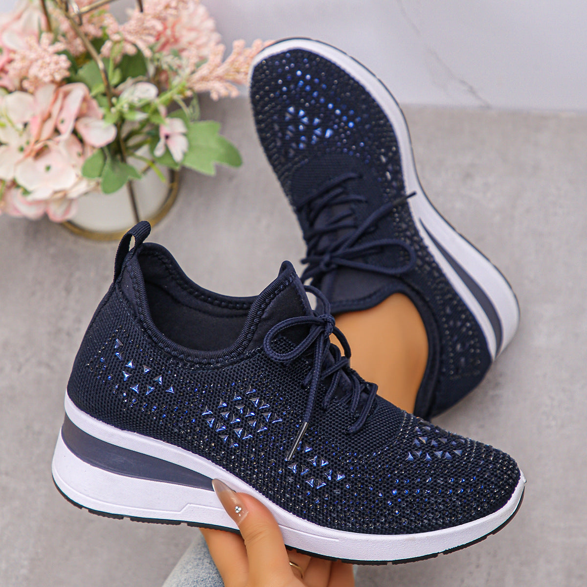 Rhinestone Lace-Up Women's Casual Shoes