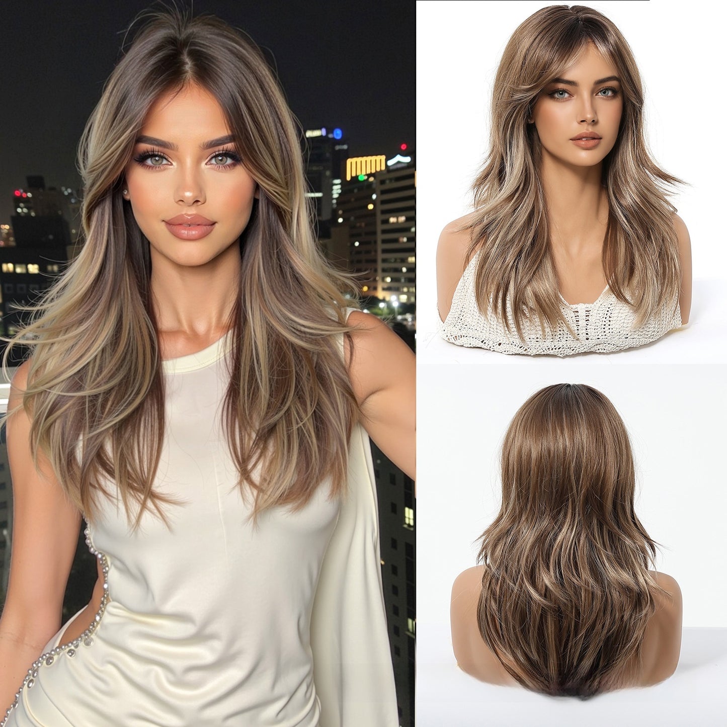 Long wig with a golden gradient figure-eight bangs