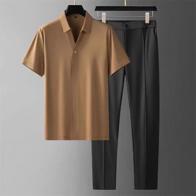 Men's Ultra-Thin Seamless Bonding Short Sleeve Shirt and Pants Set
