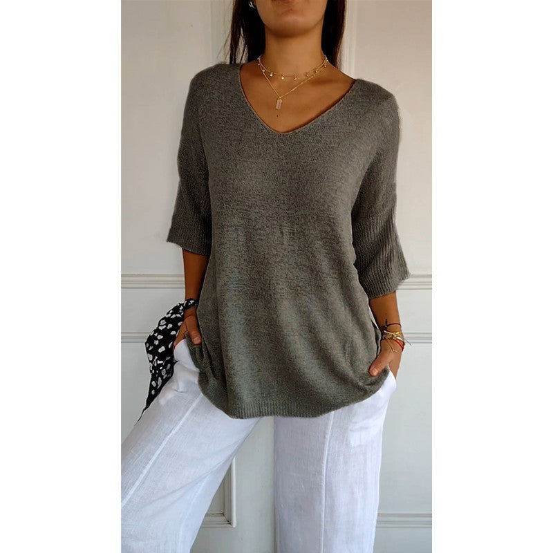 Casual V-Neck Knitted Sweater