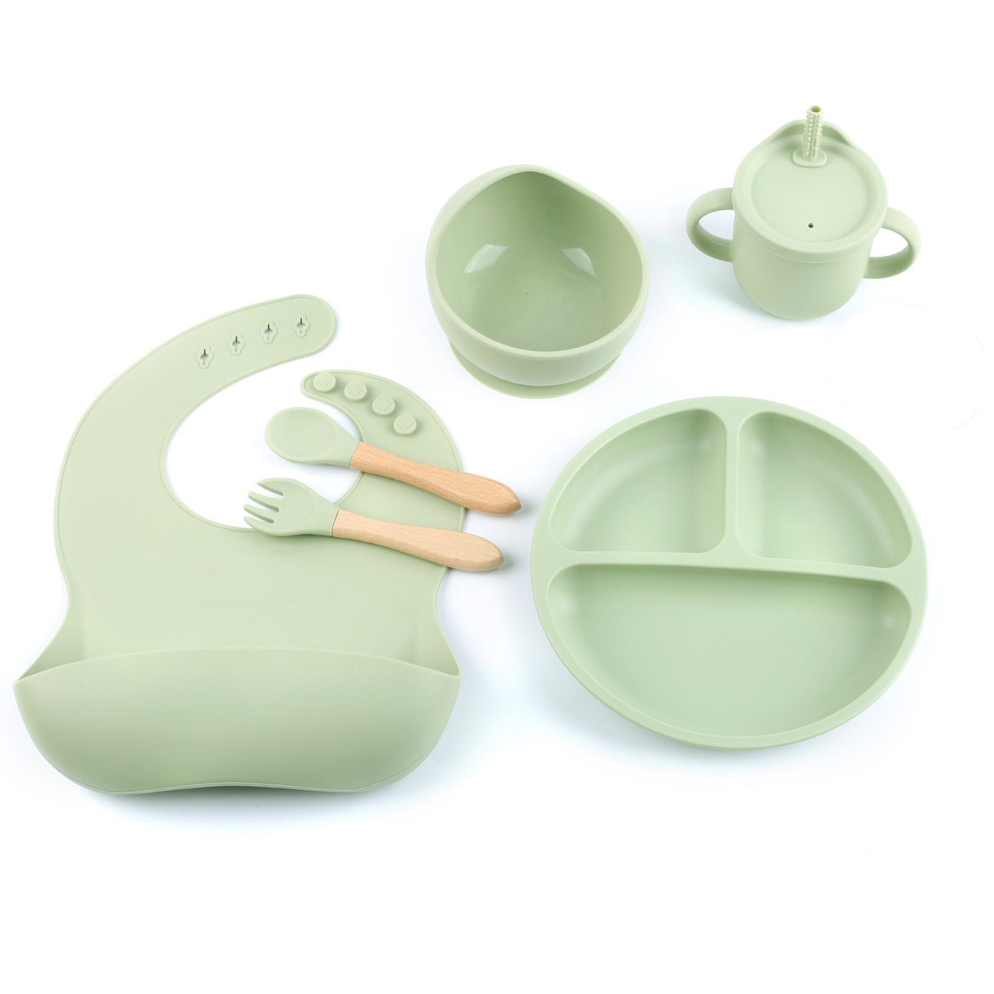 Baby Silicone Feeding Set with Bib, Plate, Bowl, and Utensils