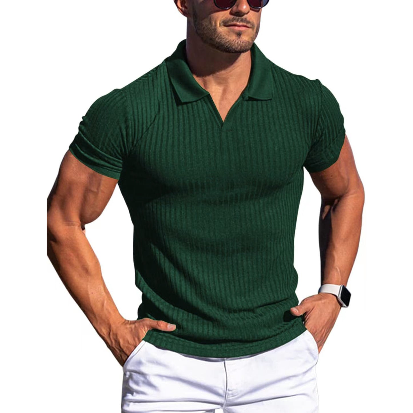 Men's T-shirt with lapel and V-neck