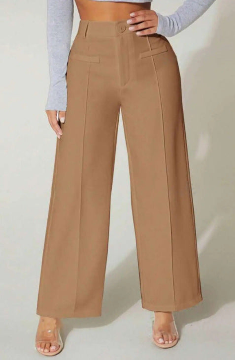 High Waist Straight-Leg Casual Pants